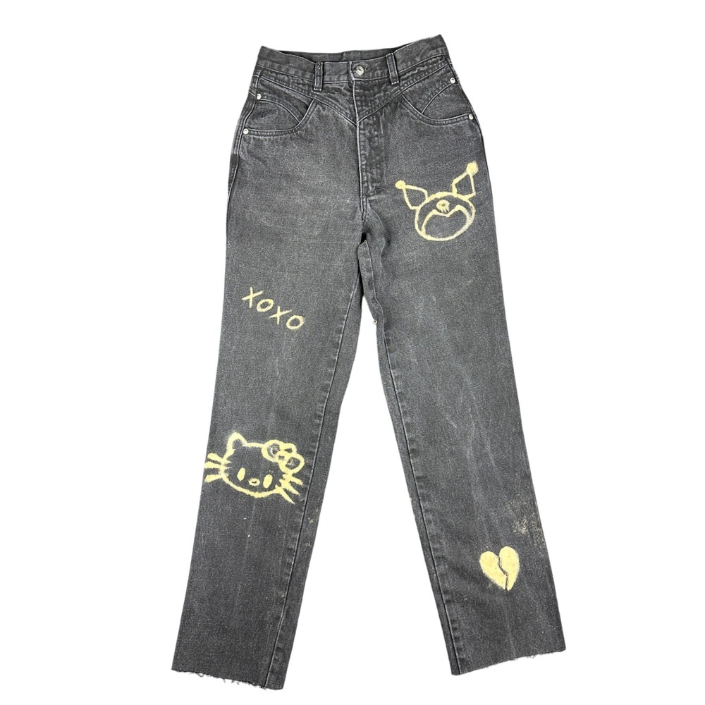 Vintage Roper Black Denim Yoke Jeans Custom Hello Kitty Kuromi Goth Alt Girl 8